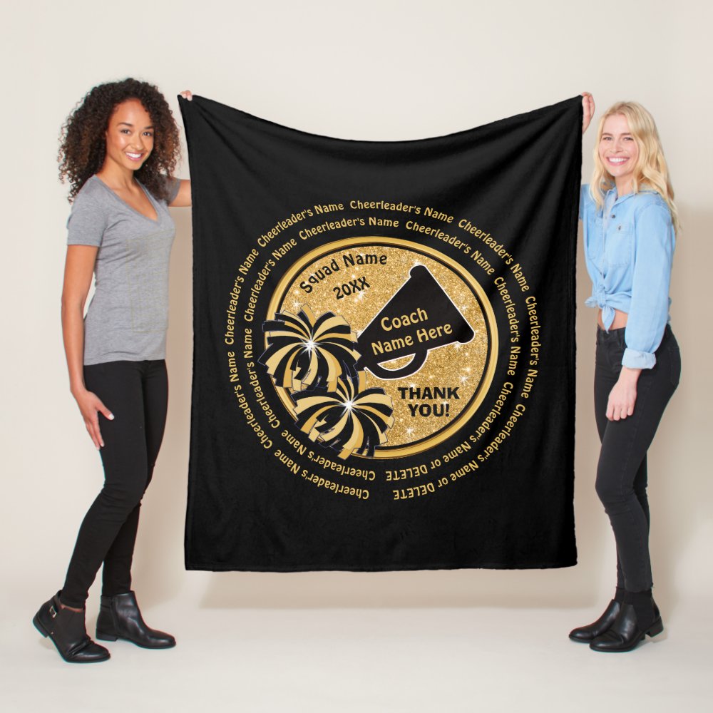 black gold cheerleading coach gifts personalized fleece blanket - Cheerleading Gifts