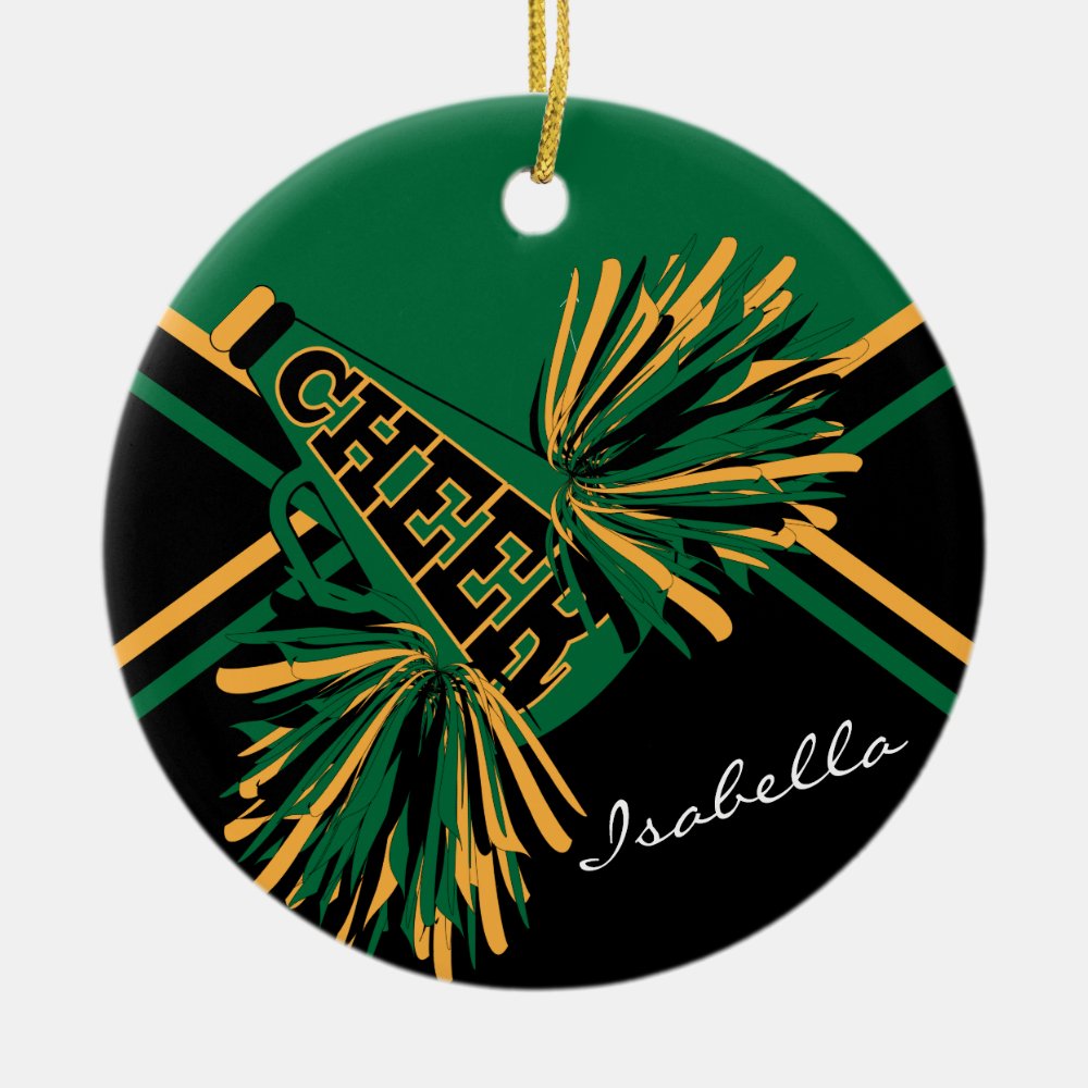 cheerleader green black and gold ceramic ornament - Cheerleading Gifts