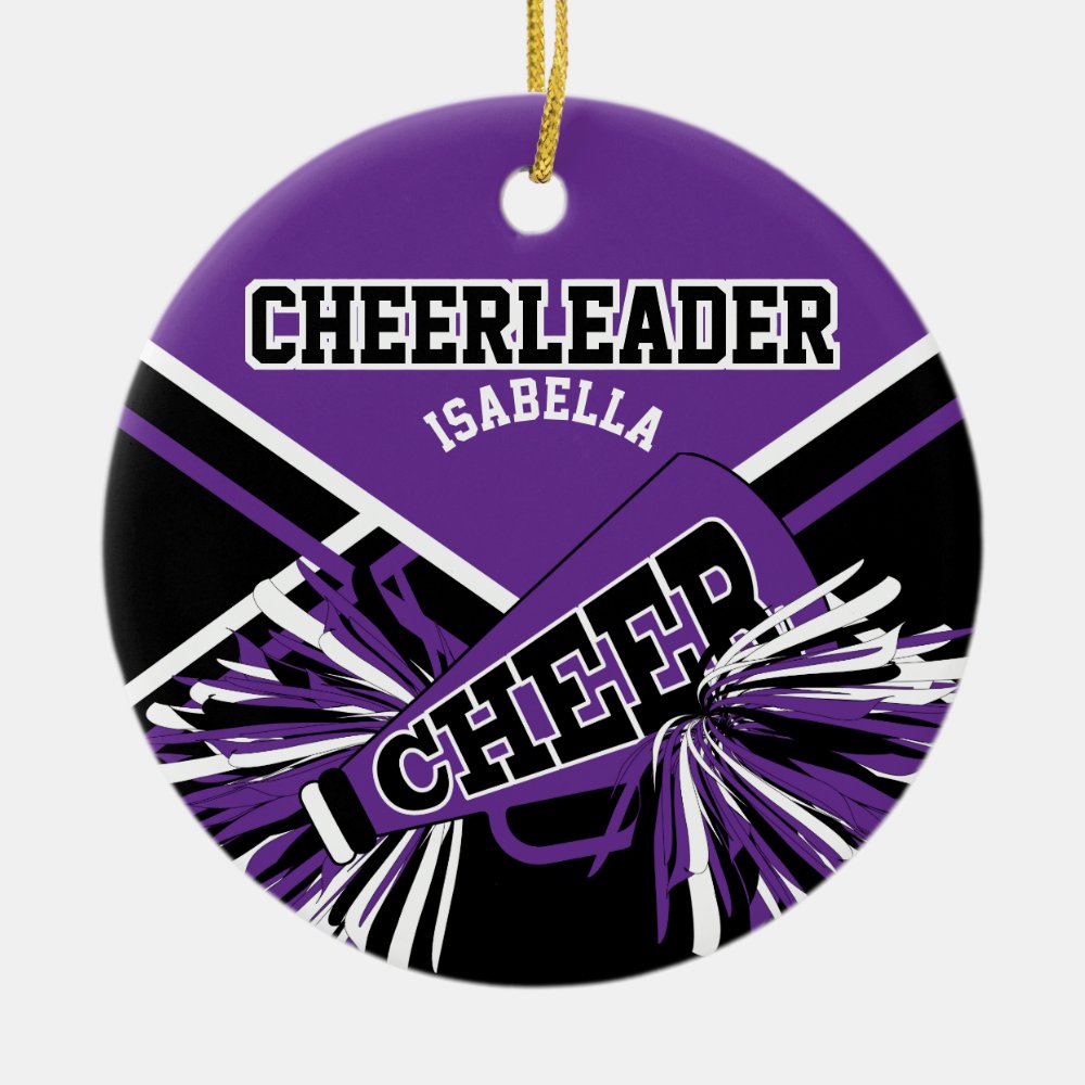 cheerleader purple black and white ceramic ornament - Cheerleading Gifts