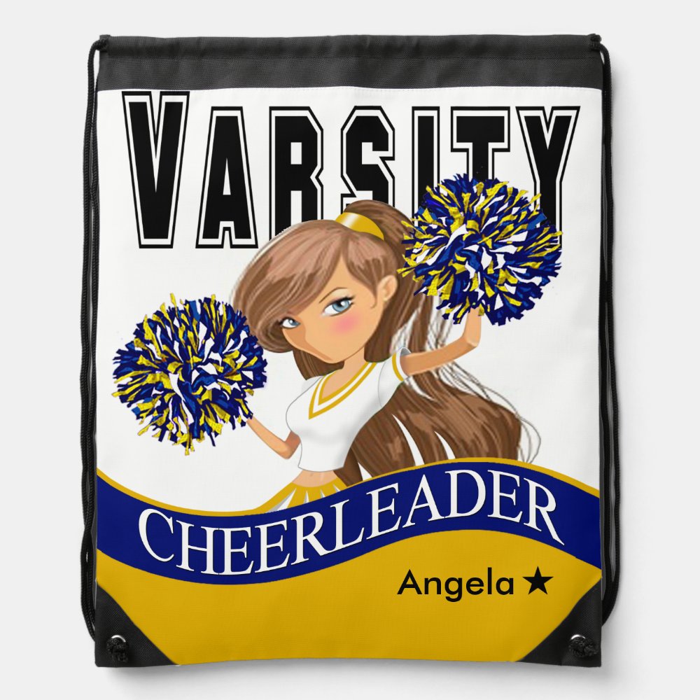 cheerleader team colors gold navy drawstring bag - Cheerleading Gifts