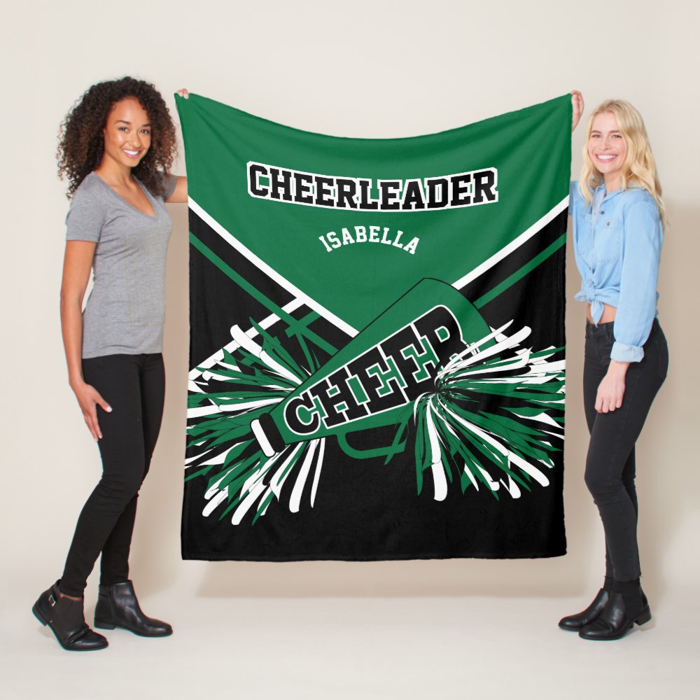 for a cheerleader dark green white black fleece blanket - Cheerleading Gifts