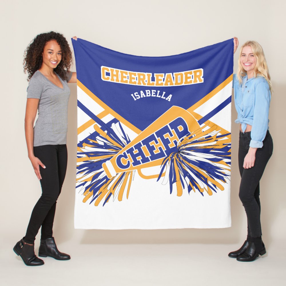 for a cheerleader gold white blue fleece blanket - Cheerleading Gifts