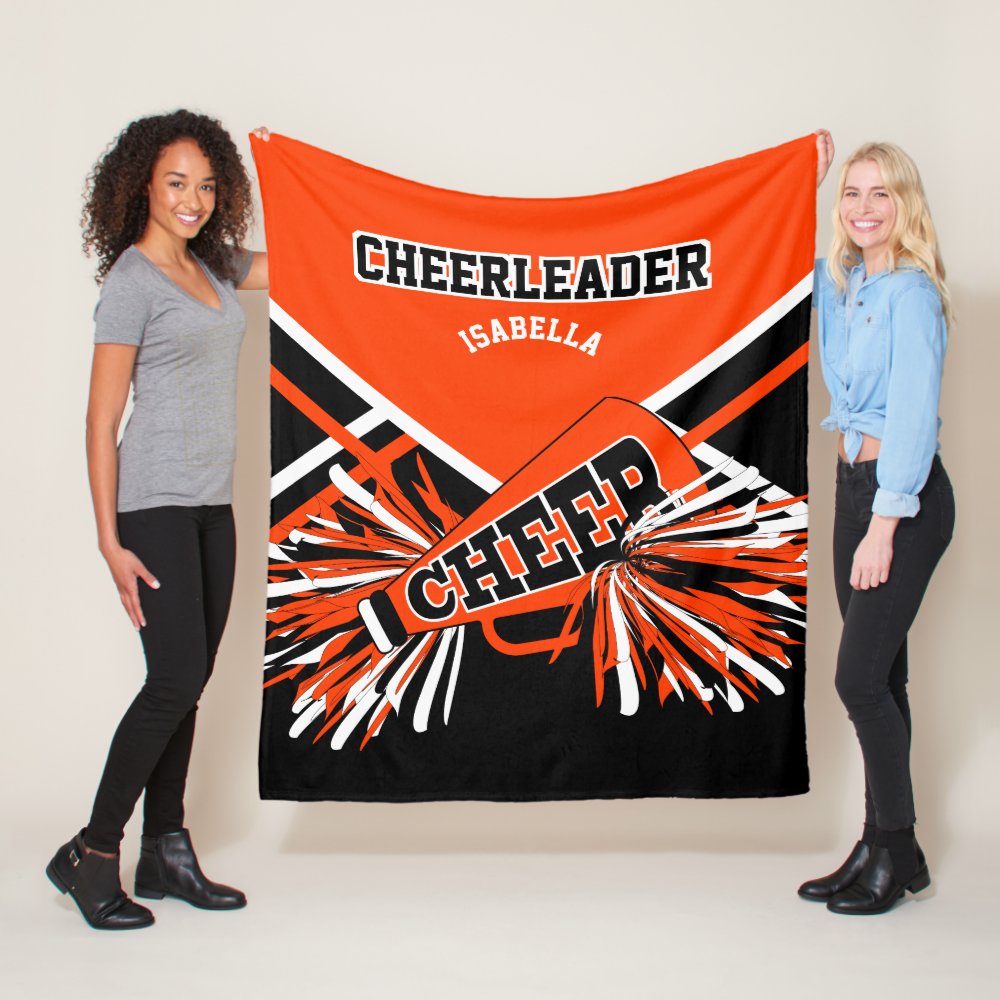 for a cheerleader orange black white fleece blanket - Cheerleading Gifts