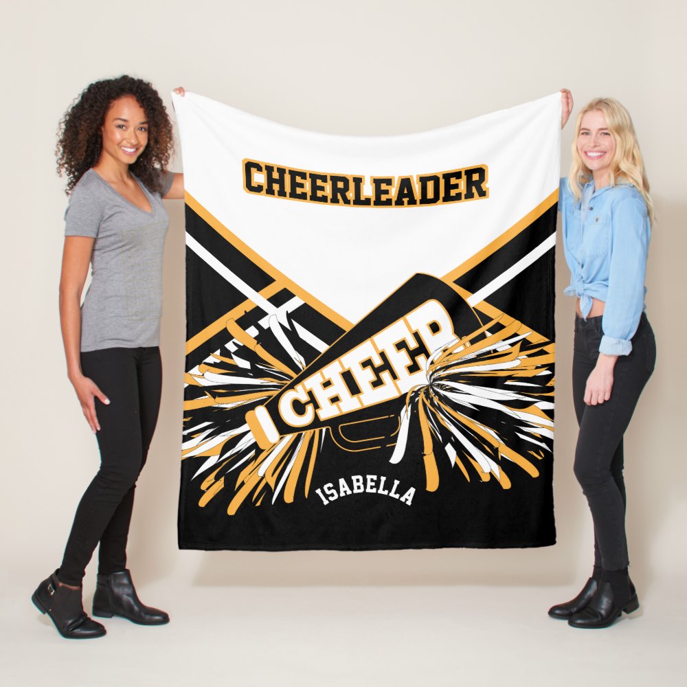 for a cheerleader white gold black fleece blanket - Cheerleading Gifts