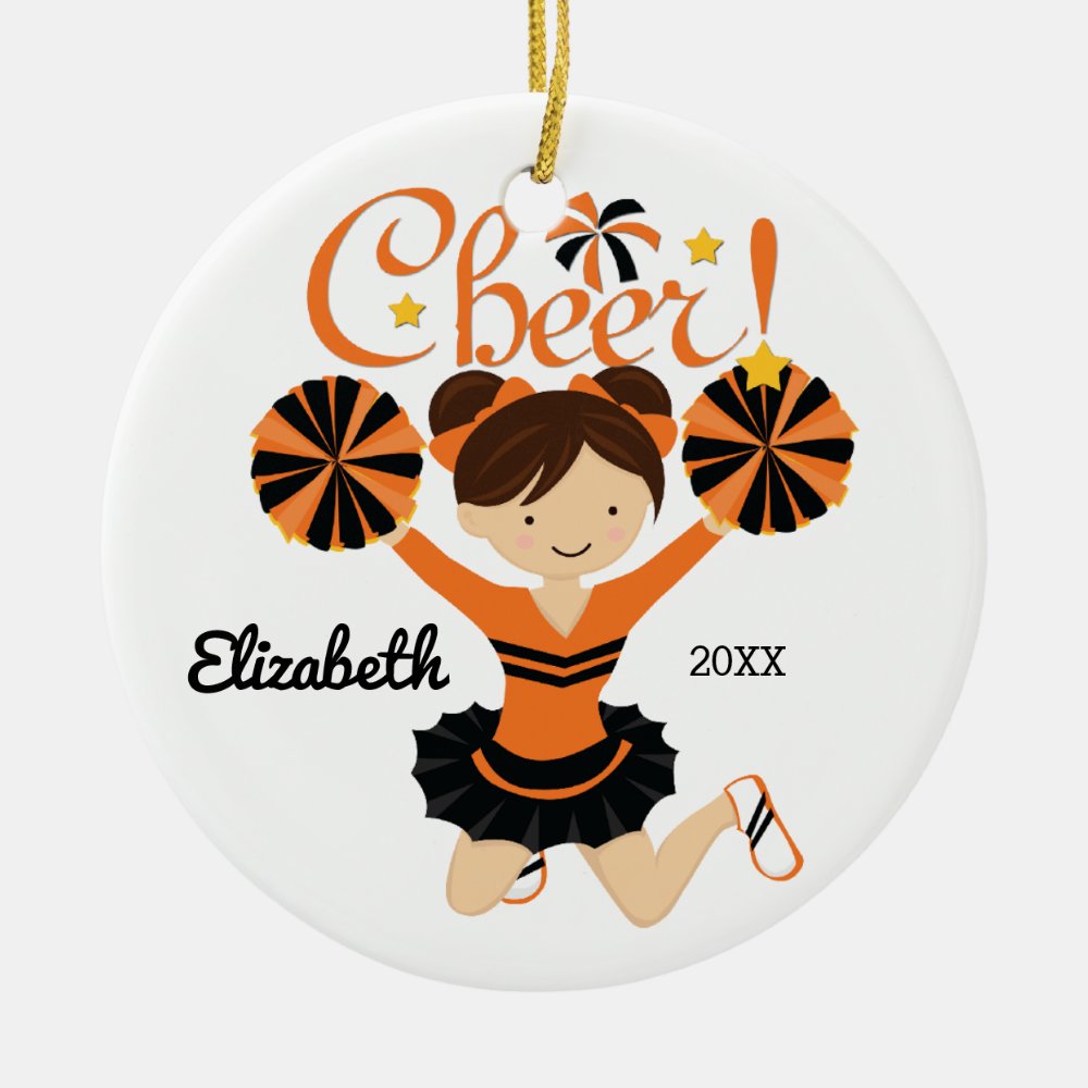 orange bla cheer dark hair cheerleader ornament - Cheerleading Gifts