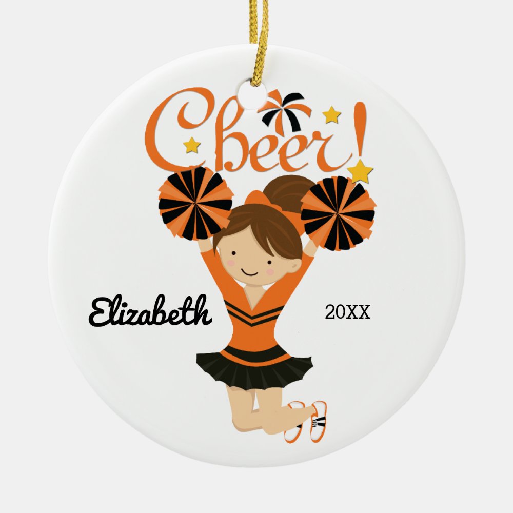 orange black cheer brunette cheerleader ornament - Cheerleading Gifts