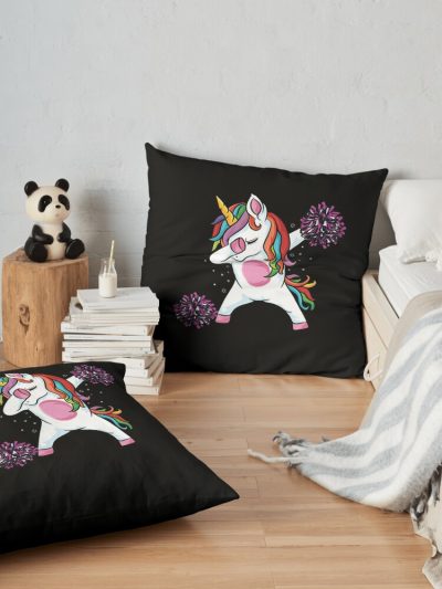 Magical Cute Dabbing Unicorn Cheer Funny Cheerleading Throw Pillow Official Cheerleading Merch