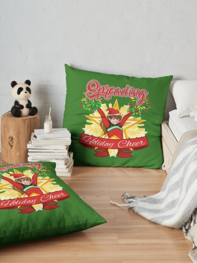 Spreading Holiday Cheer Cheerleading Christmas Throw Pillow Official Cheerleading Merch