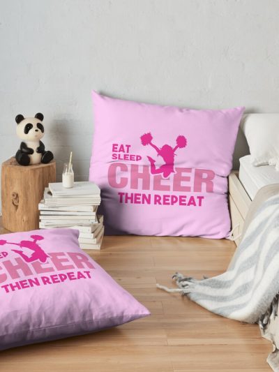 Eat Sleep Cheer Repeat Throw Pillow Official Cheerleading Merch