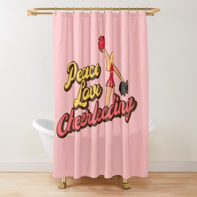 Peace Love Cheerleading. Shower Curtain Official Cheerleading Merch