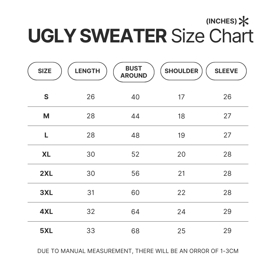 Ugly Sweater Size Chart - Cheerleading Gifts