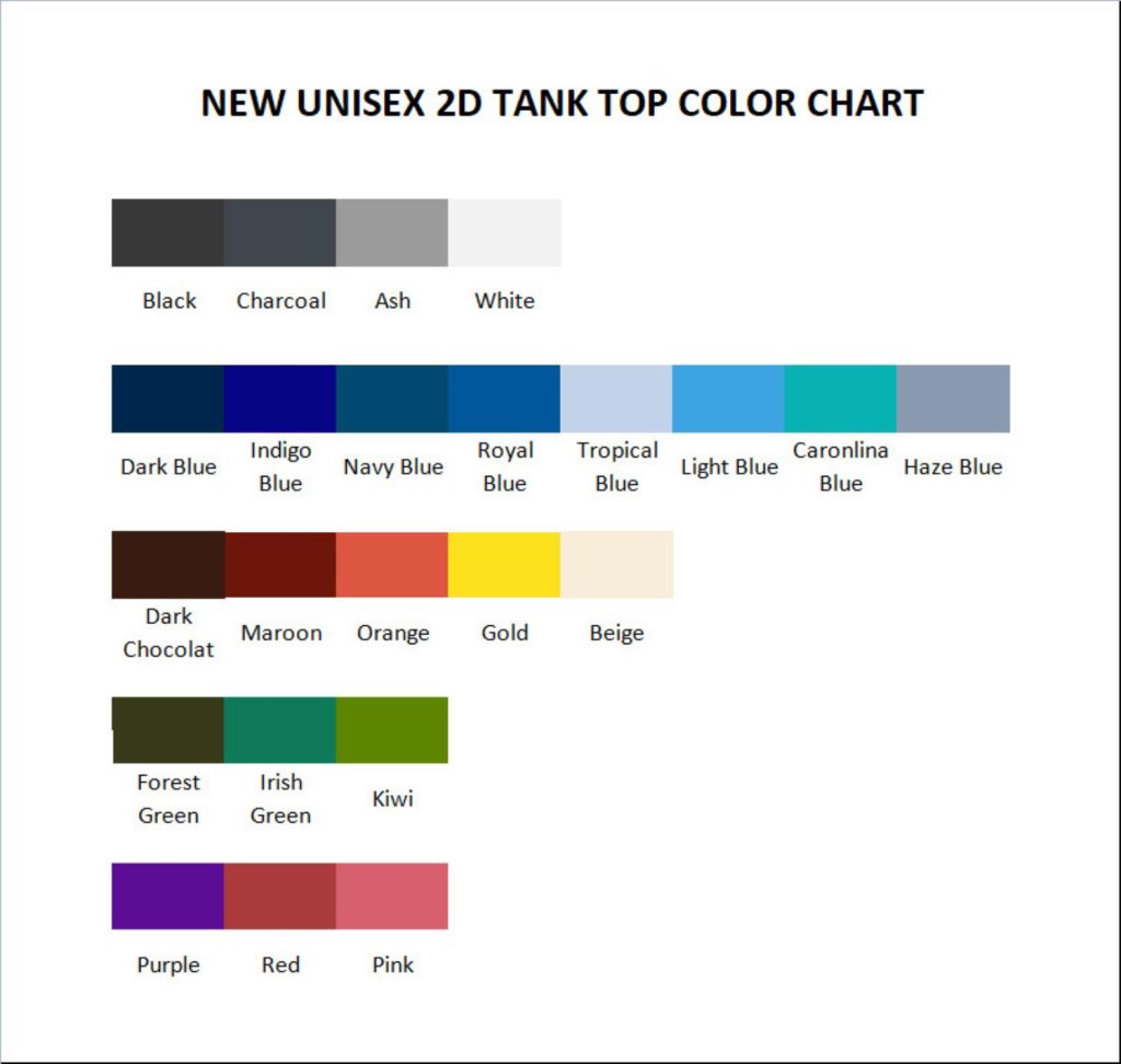 tank top color chart - Cheerleading Gifts