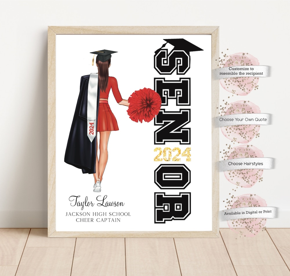 Personalized Cheerleader Graduation Print Poster